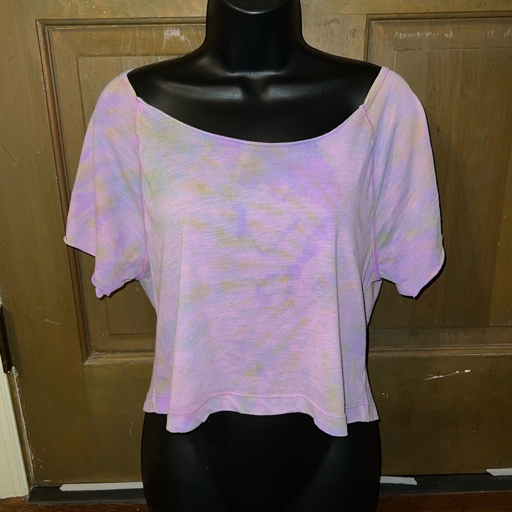 PINK Victoria's Secret Y2K Pastel Lavender Tie Dye Short Sleeve Crop Top Size S
